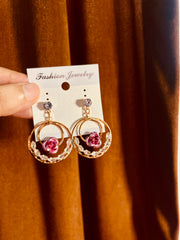 Stylish Color Flower Round Drop Earrings - Golden