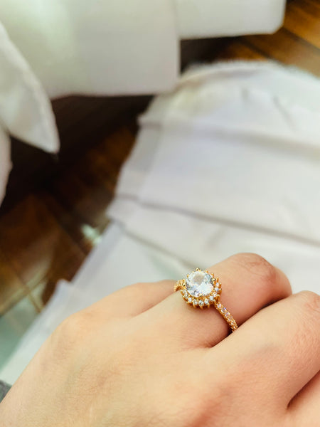 Golden Ring With Crystal White Stone  (Adjustable) - Tarnish Free