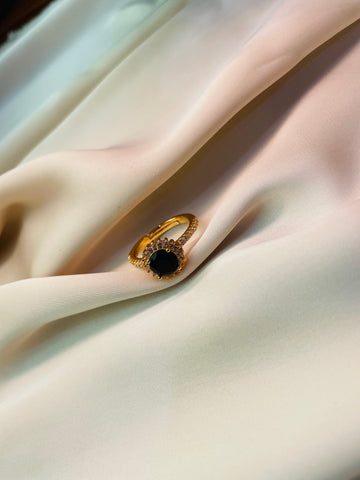 Golden Ring With Black Stone (Adjustable)- Tarnish Free