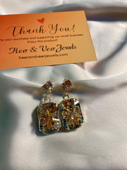 Flower Pattern Crystal Stone Drop Earrings - Party Wear