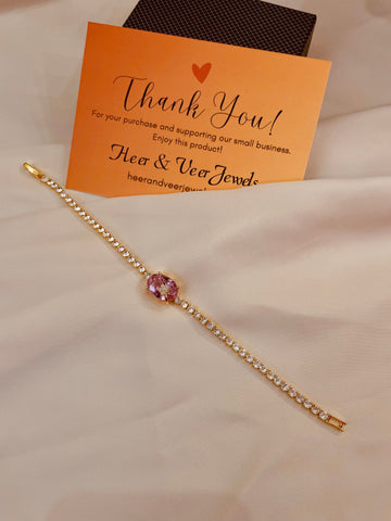 Pink Crystal & Rhinestone Studded Chain Bracelet