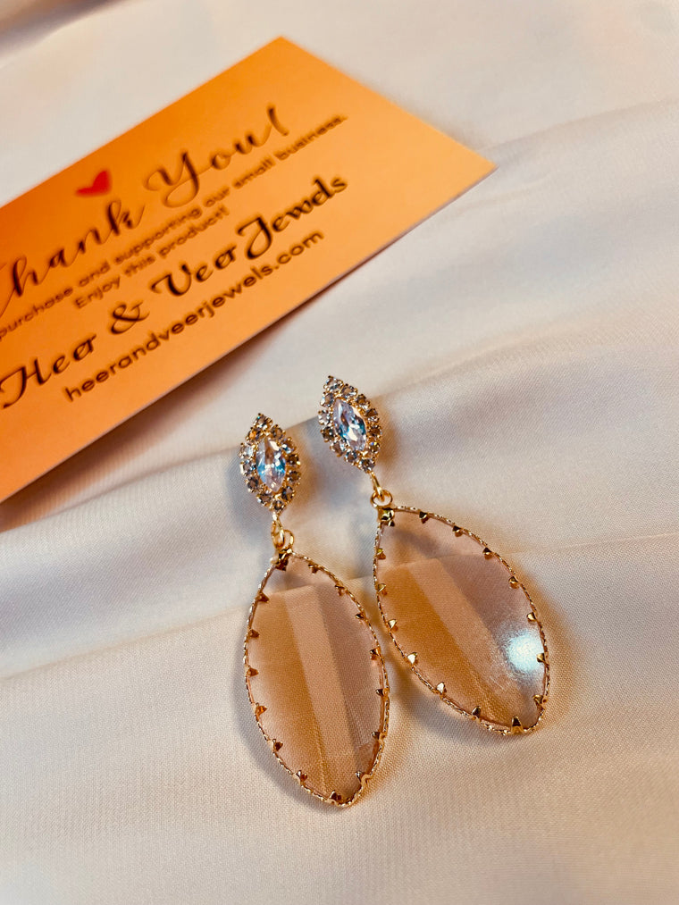 Crystal Champagne Pink Teardrop Dangle Earrings