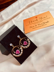 Stylish Color Flower Round Drop Earrings - Golden