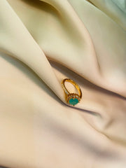 Golden Ring With Aqua Color Stone (Adjustable) - Tarnish Free