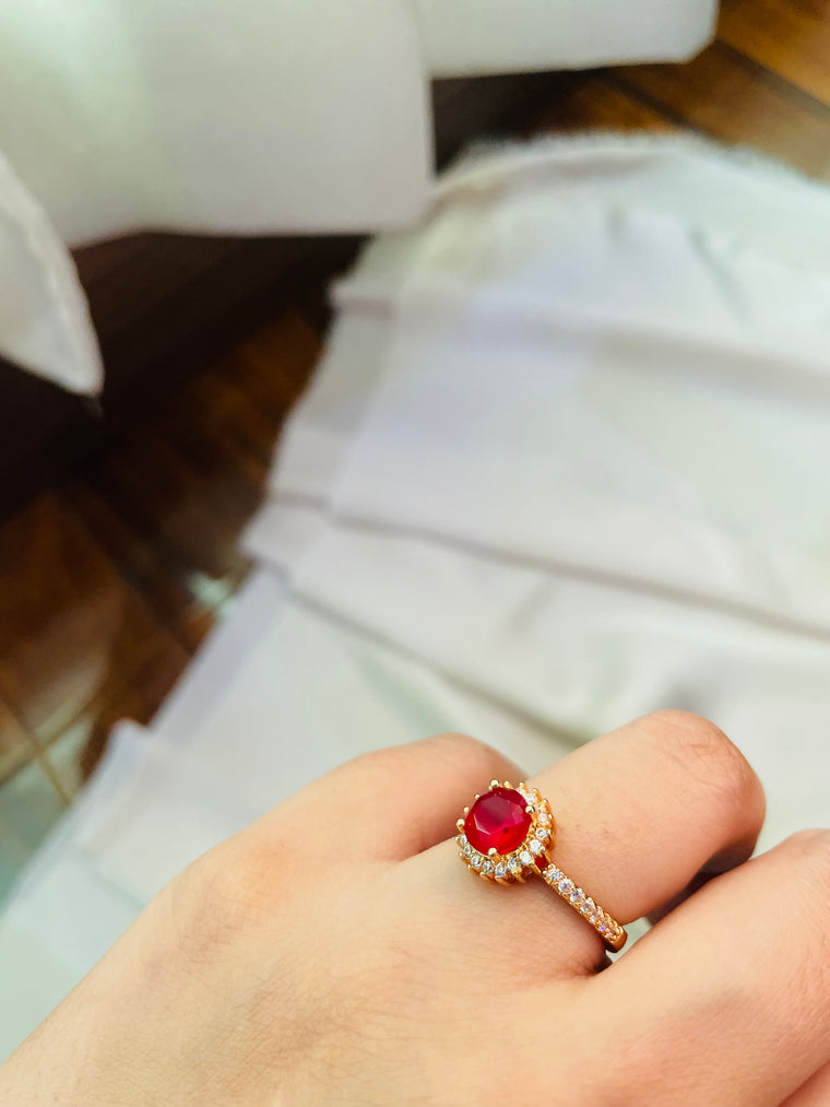 Golden Ring with Red Stone (Adjustable) - Tarnish Free