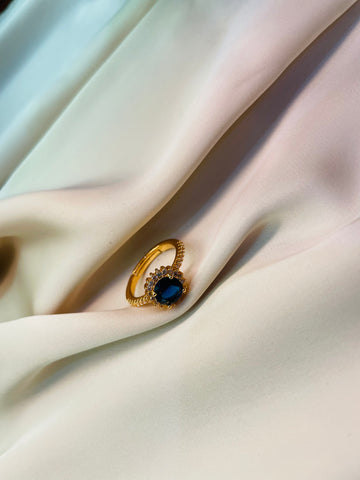 Golden Ring With Blue Stone (Adjustable) - Tarnish Free