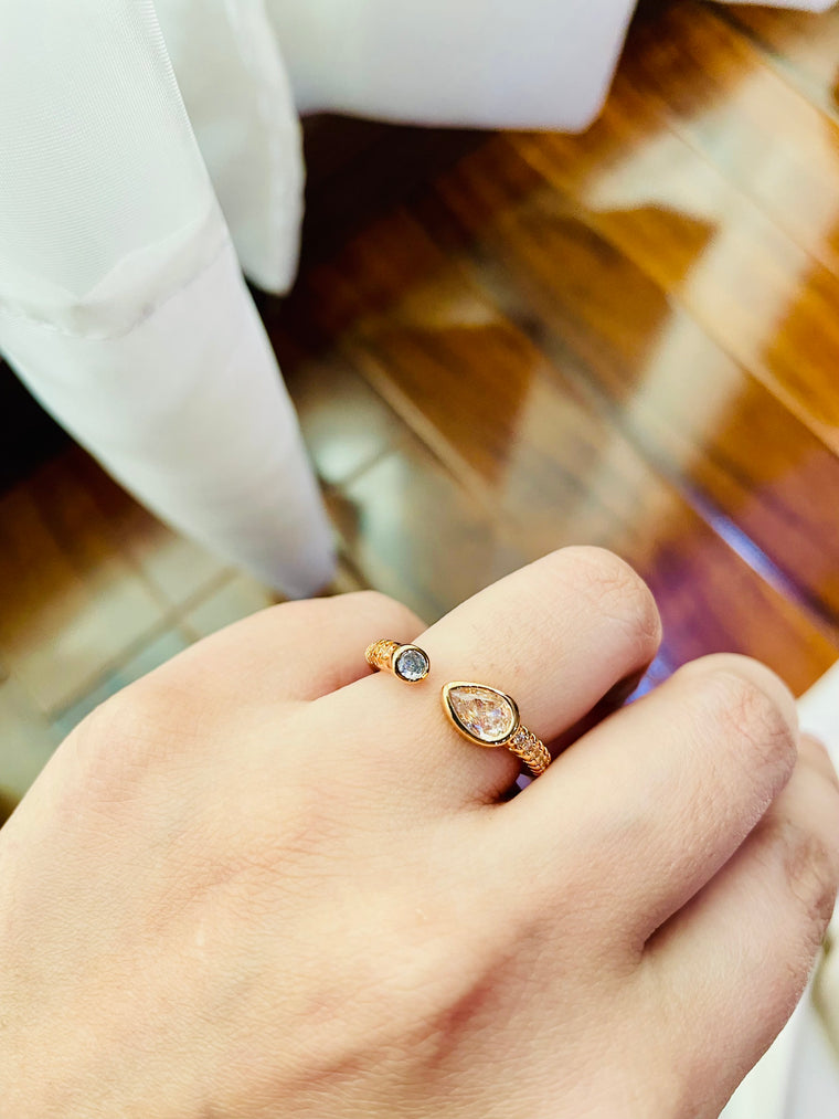 Shiny Champagne And Silver Stone Ring (Adjustable) - Tarnish Free