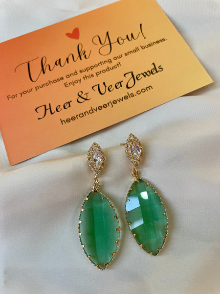 Crystal Green Teardrop Dangle Earrings