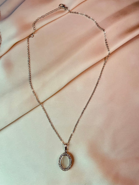 Pendent Set - Silver chain with white stone