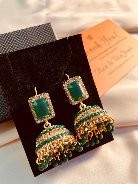 Traditional Green Stone Jhumki Style Earrings For Party _ Wedding wear