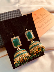 Traditional Green Stone Jhumki Style Earrings For Party _ Wedding wear