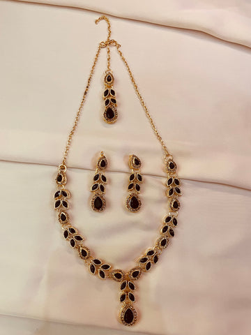 Fancy Kundan Style Black Stone Set with Earrings and Tikka
