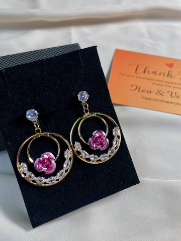 Stylish Color Flower Round Drop Earrings - Golden