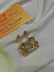 Flower Pattern Crystal Stone Drop Earrings - Party Wear