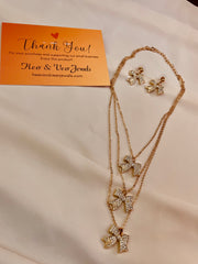 Triple Layer Bow Knot Style Pendent Set With Drop Earrings
