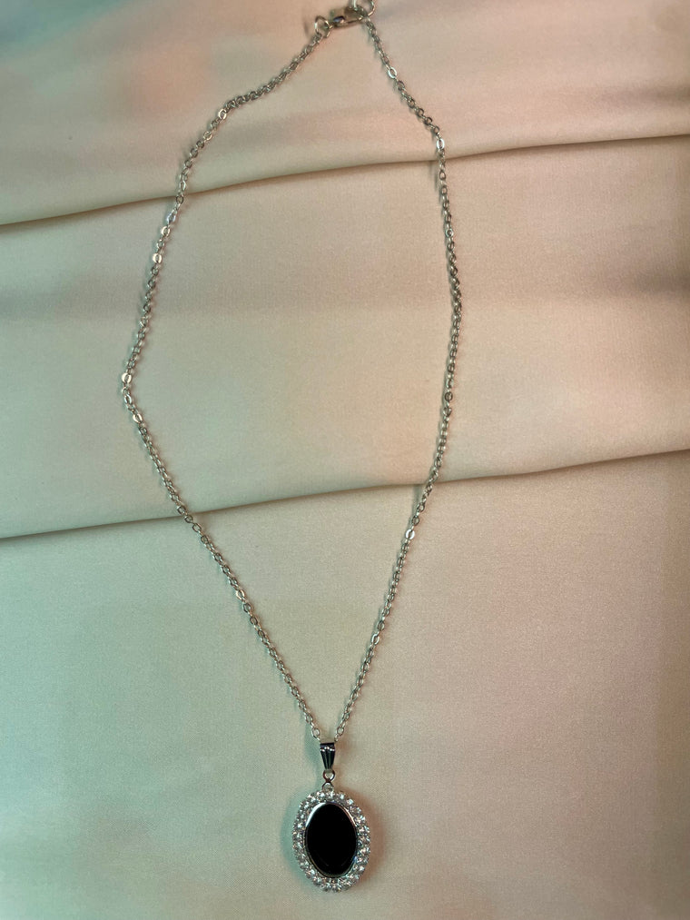 Pendent Set - Silver chain with black stone