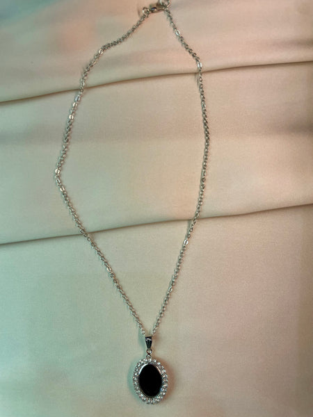 Pendent Set - Silver chain with black stone