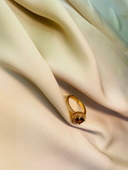 Golden Ring With Vine Red Color Stone (Adjustable) - Tarnish Free