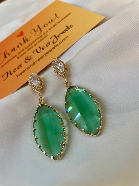 Crystal Green Teardrop Dangle Earrings