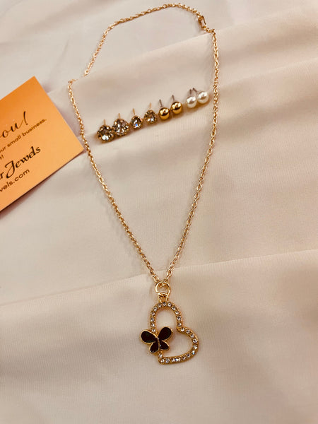 Butterfly Studded Heart Pendent Set With Interchangeable top's