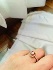 Golden Ring With Vine Red Color Stone (Adjustable) - Tarnish Free