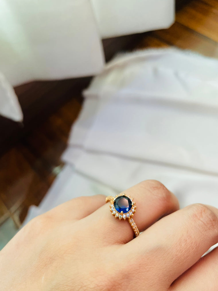 Golden Ring With Blue Stone (Adjustable) - Tarnish Free