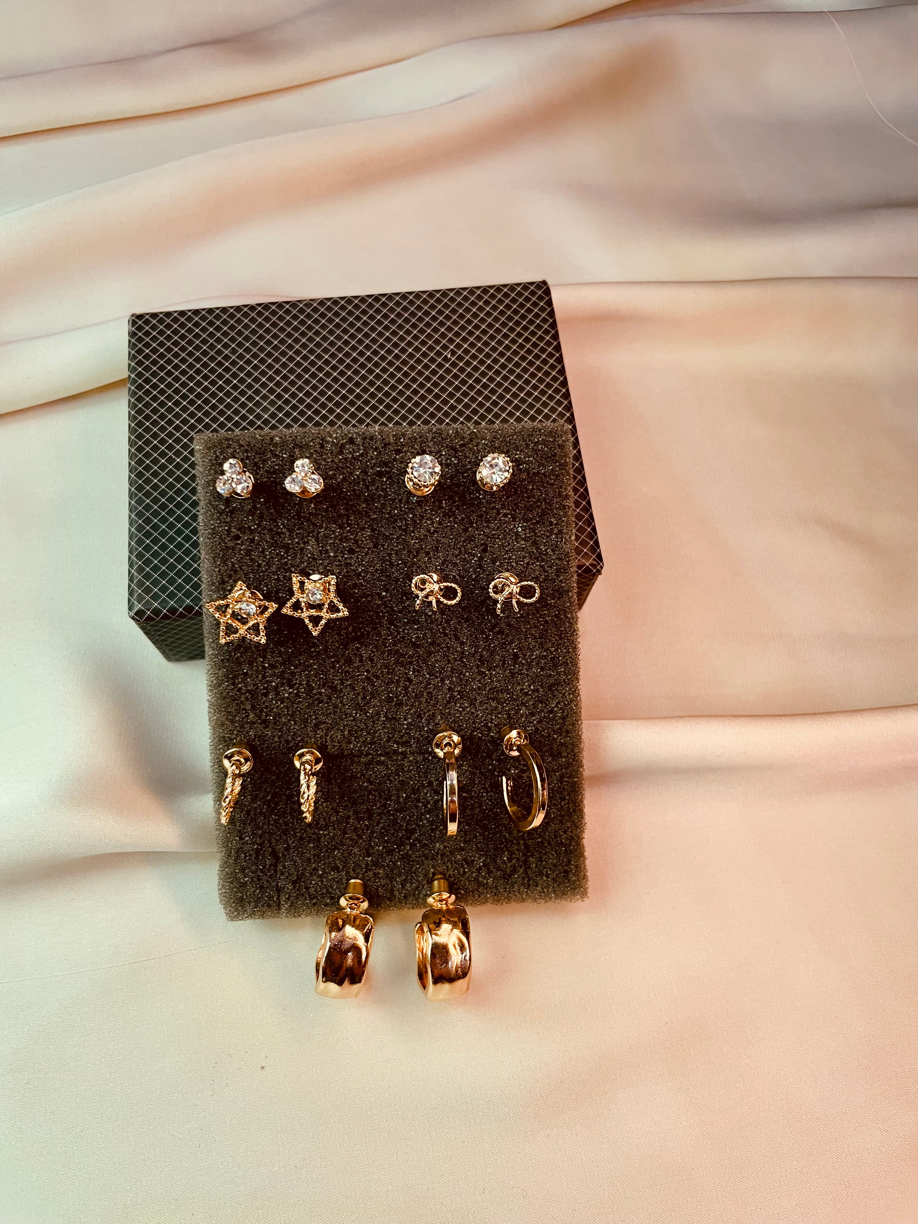 Pack of 7 Pairs Multistyle Studs and Small Hoop