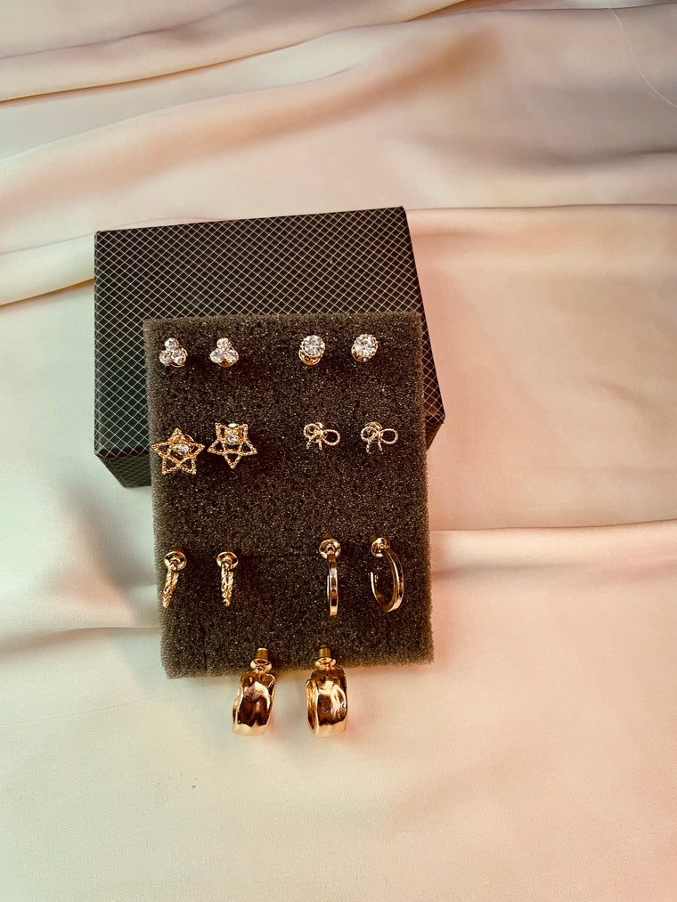 Pack of 7 Pairs Multistyle Studs and Small Hoop