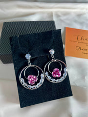 Stylish Color Flower Round Drop Earrings - Silver