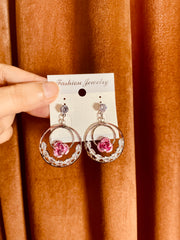 Stylish Color Flower Round Drop Earrings - Silver