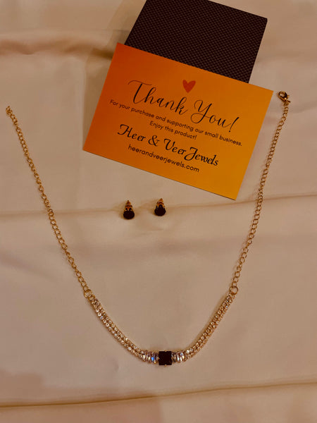 Choker Style Black& Silver Stone Studded Necklace With Stud's