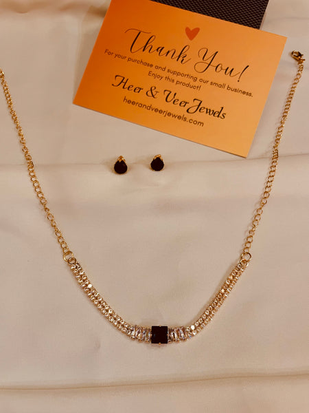 Choker Style Black& Silver Stone Studded Necklace With Stud's