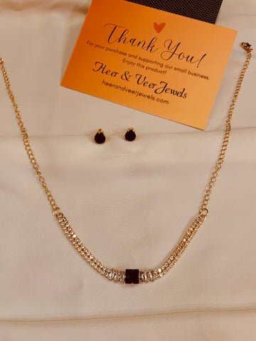 Choker Style Black& Silver Stone Studded Necklace With Stud's