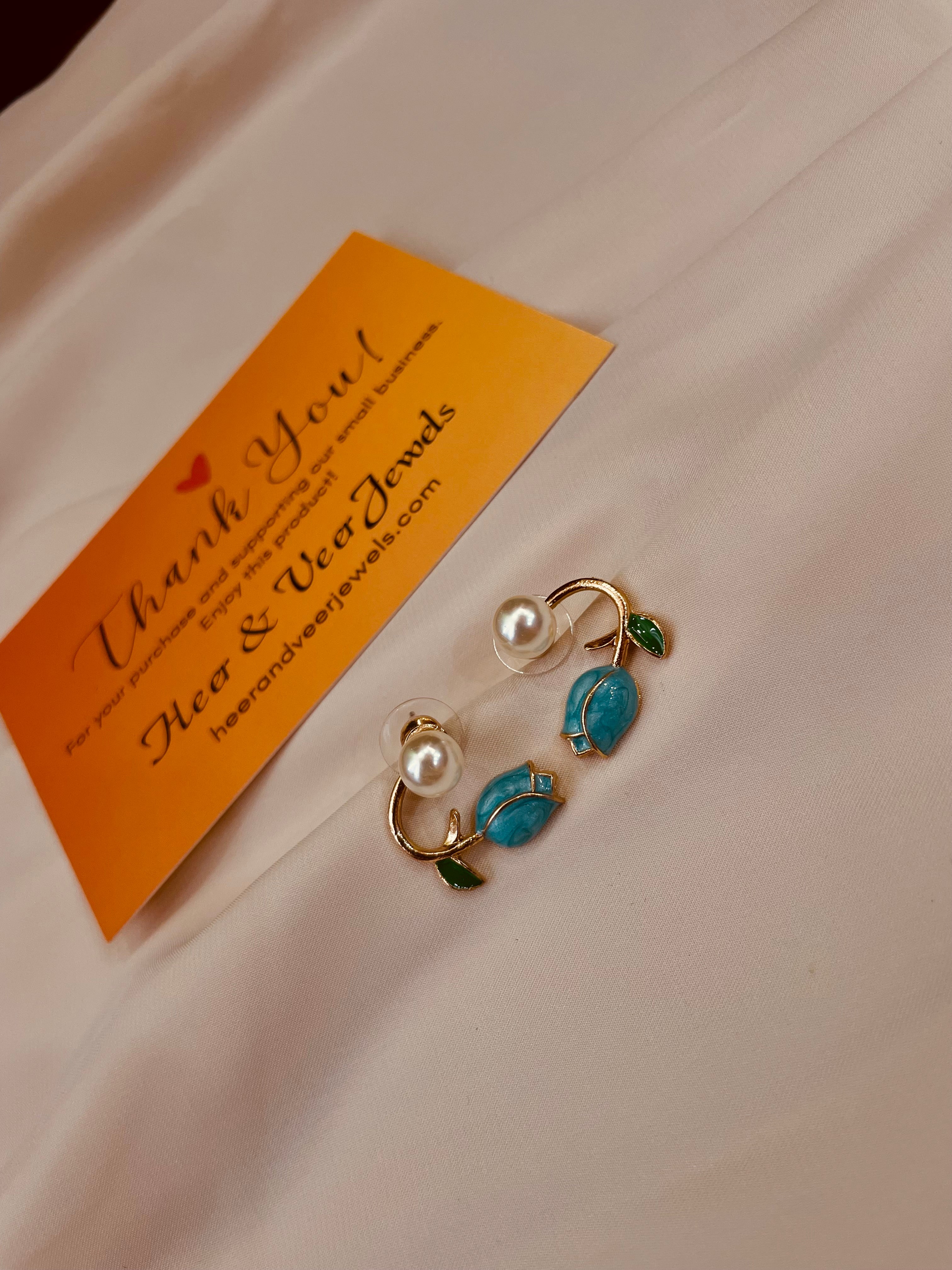 Tulip Light Blue Pearl Flower Stud Earring