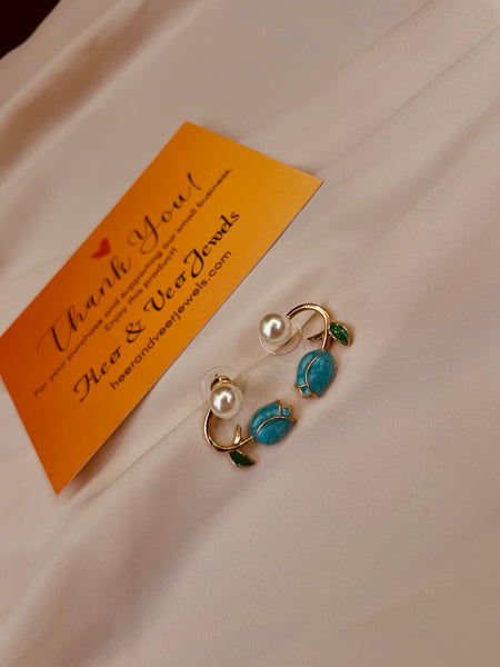 Tulip Light Blue Pearl Flower Stud Earring