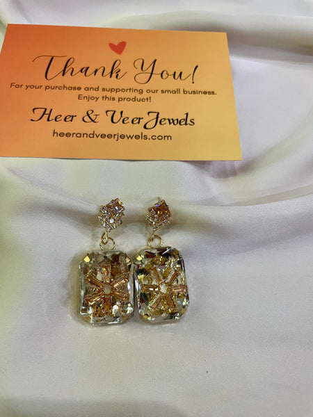 Flower Pattern Crystal Stone Drop Earrings - Party Wear