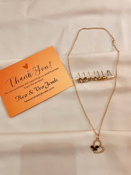 Butterfly Studded Heart Pendent Set With Interchangeable top's