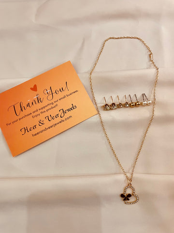 Butterfly Studded Heart Pendent Set With Interchangeable top's