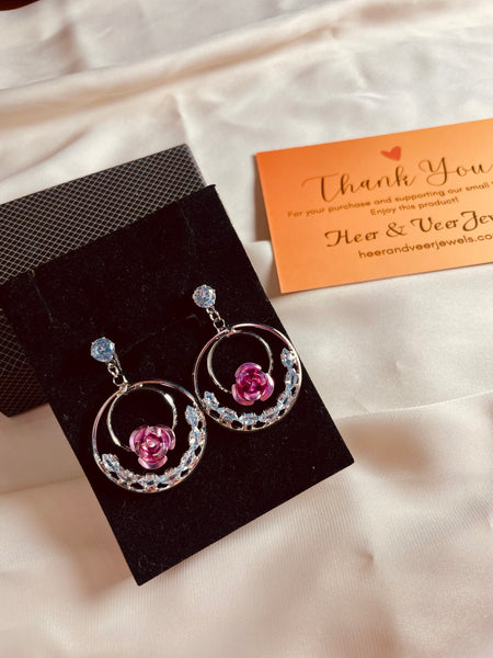 Stylish Color Flower Round Drop Earrings - Silver