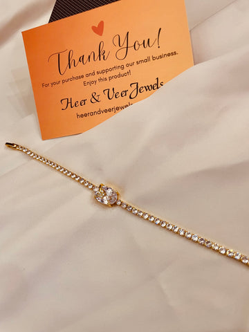 White Crystal & Rhinestone Studded Chain Bracelet