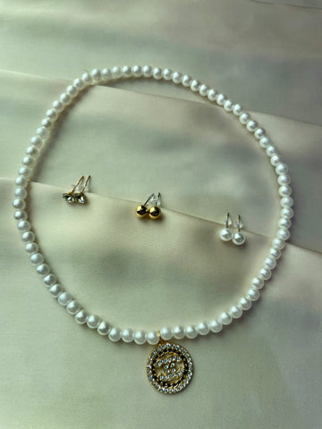 Pearl Round Chain Necklace - With three interchangeable studs