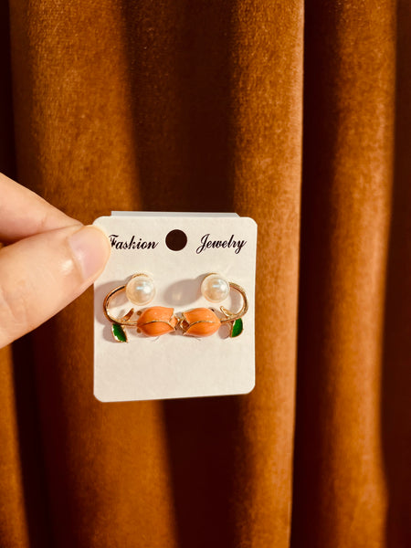 Tulip Orange Pearl Flower Stud Earrings
