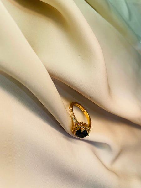 Golden Ring With Black Stone (Adjustable)- Tarnish Free