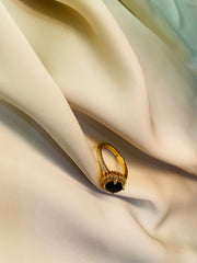 Golden Ring With Black Stone (Adjustable)- Tarnish Free