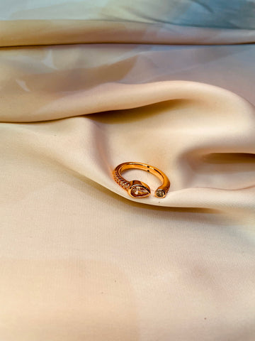 Shiny Champagne And Silver Stone Ring (Adjustable) - Tarnish Free