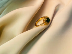 Golden Ring With Green Stone (Adjustable) - Tarnish Free
