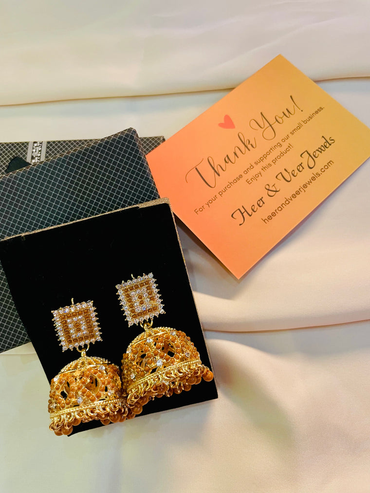 Traditional Brown Beige Color Jhumki - Festive Design