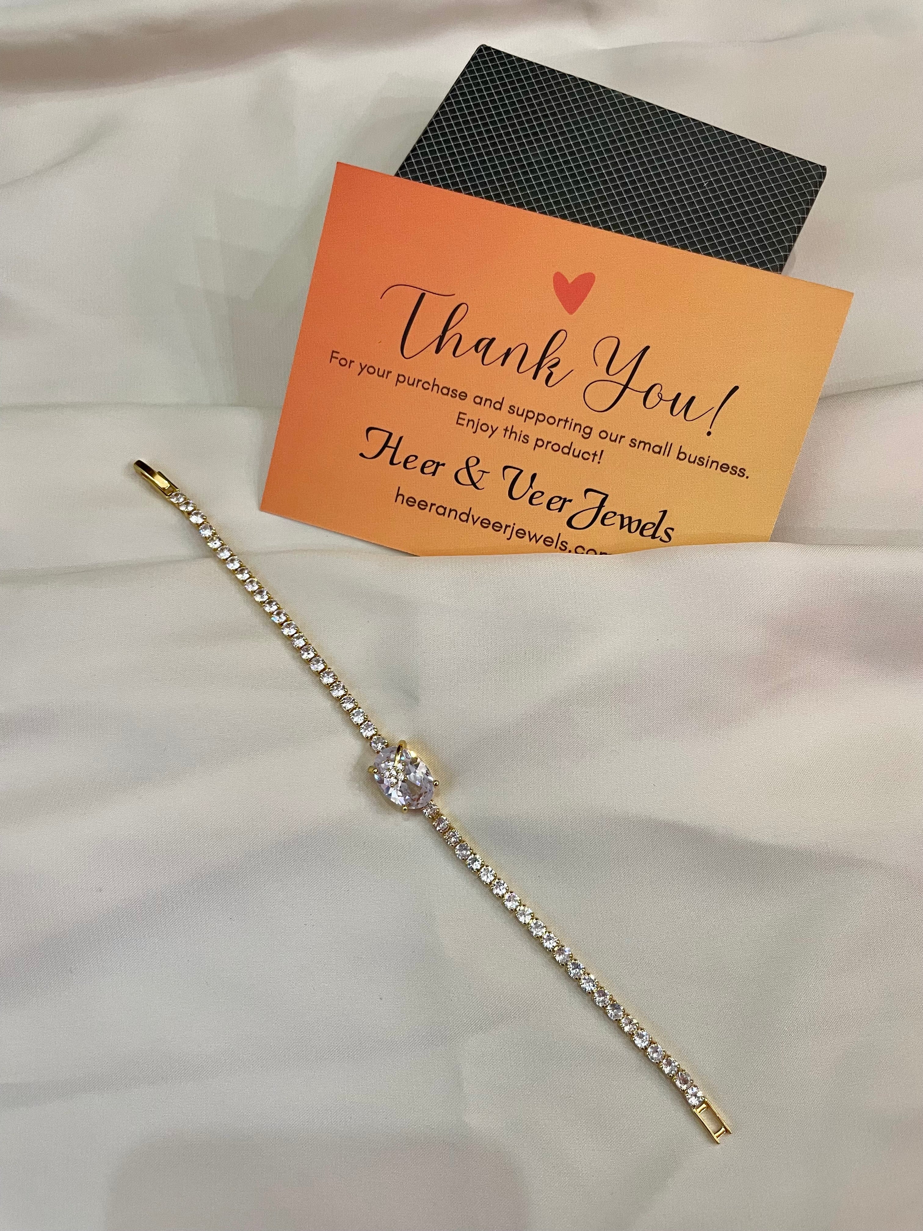 White Crystal & Rhinestone Studded Chain Bracelet