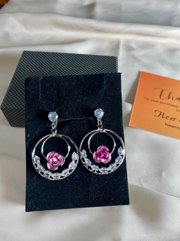 Stylish Color Flower Round Drop Earrings - Silver